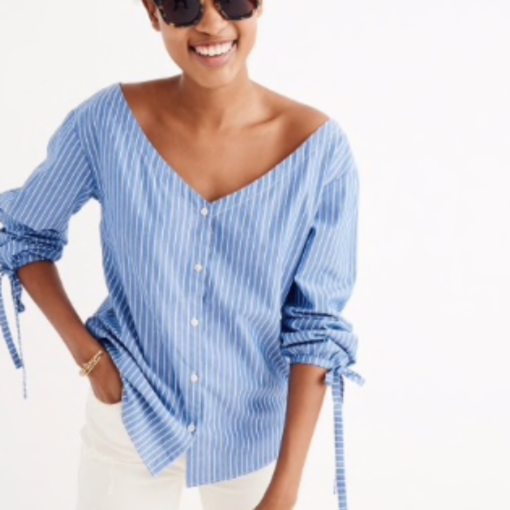 Madewell Stripe Tie Sleeve Shirt NEW